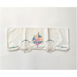 Floral Embroidery Pillowcase Crochet Lace Shabby Décor Cottage Core Layering Vtg
